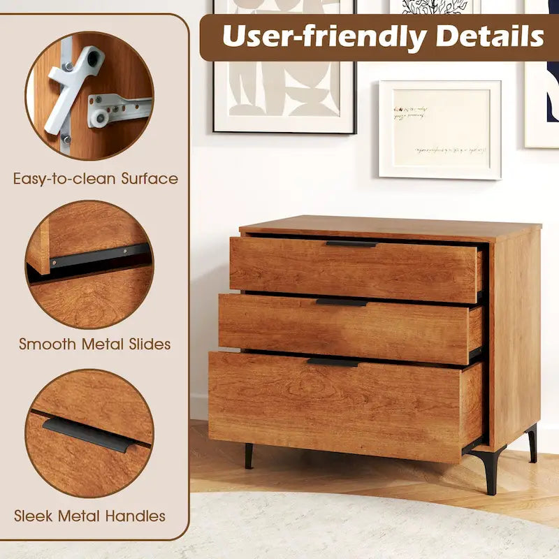 Gymax 3-Drawer Dresser w/ Metal Support Legs & Anti-tipping Kit for