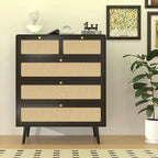 Modern Rattan 4-Drawer Dresser Chest with Metal Handles