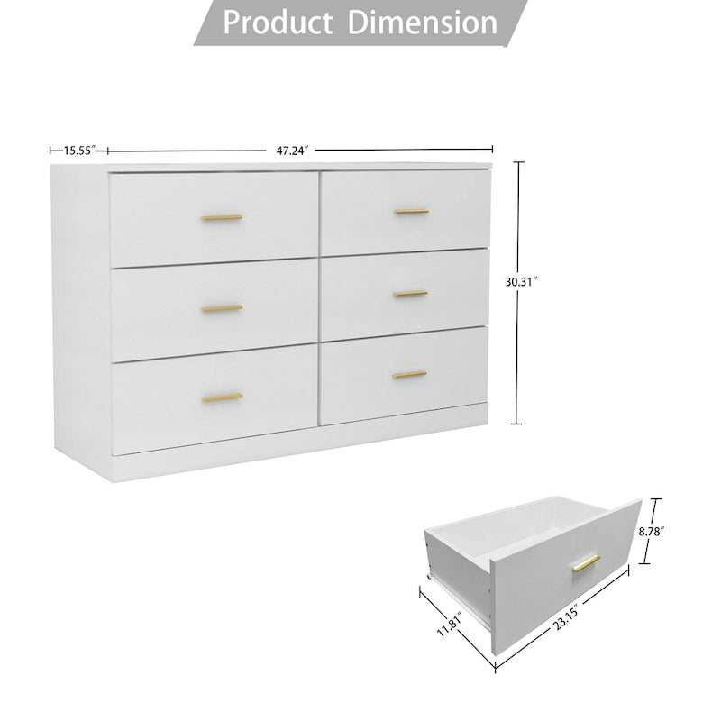 Modern White 6-Drawer Dresser