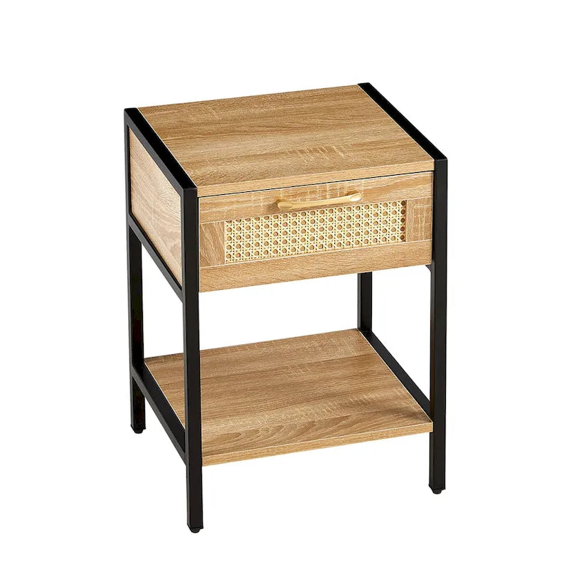 Rattan 1-drawer Nightstand with Shelf