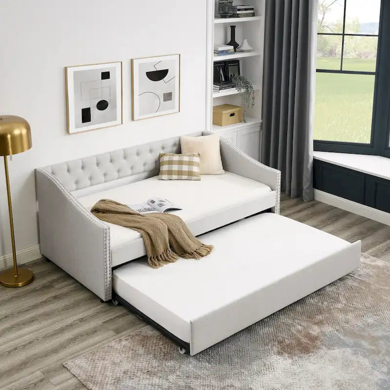 Upholstered Tufted Sofa Bed with Trundle