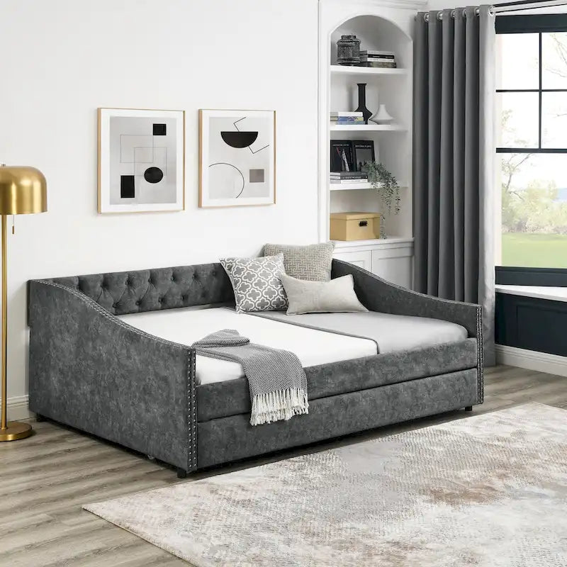 Upholstered Tufted Sofa Bed with Trundle