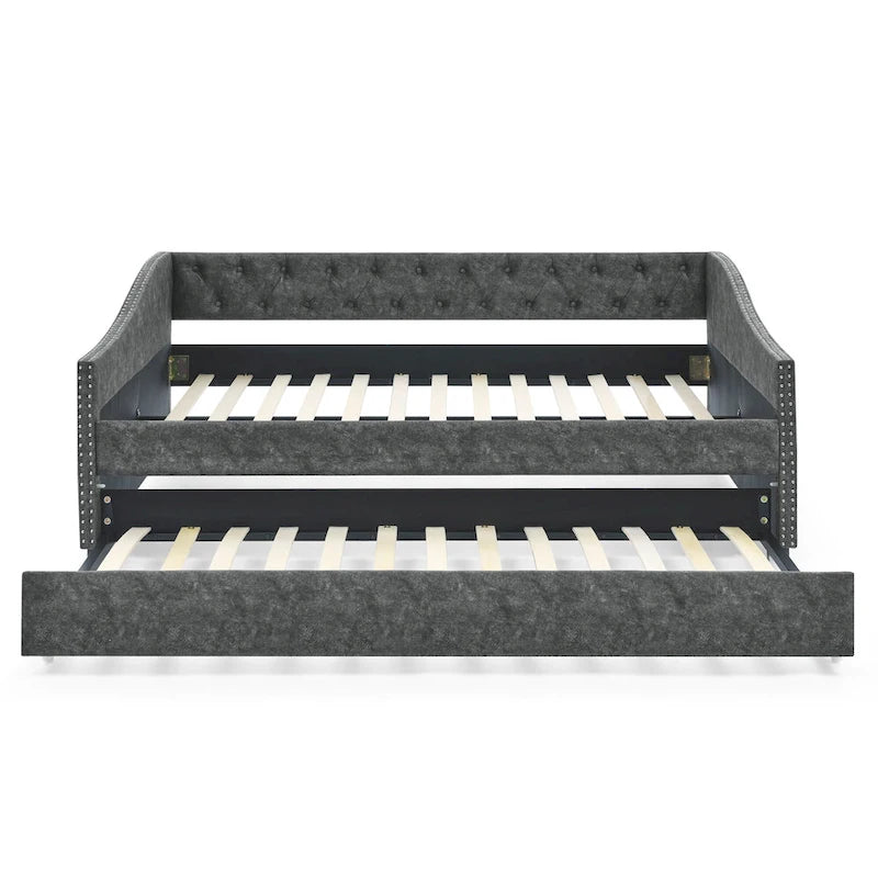 Upholstered Tufted Sofa Bed with Trundle