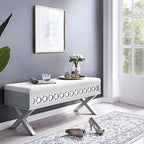 Leick Home Mirrored Diamond Filigree X Base Lift Top Storage Bench