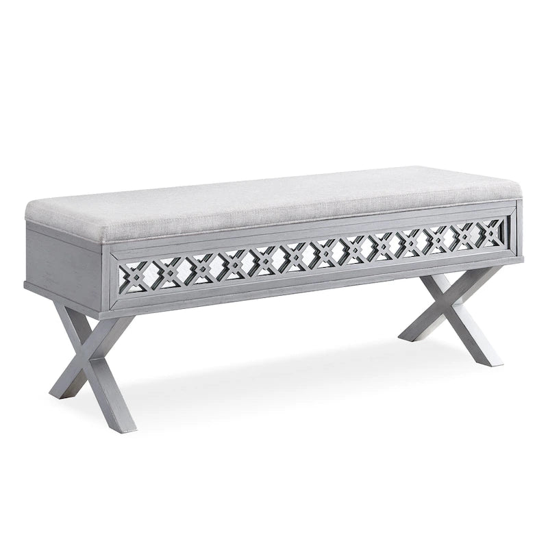 Leick Home Mirrored Diamond Filigree X Base Lift Top Storage Bench