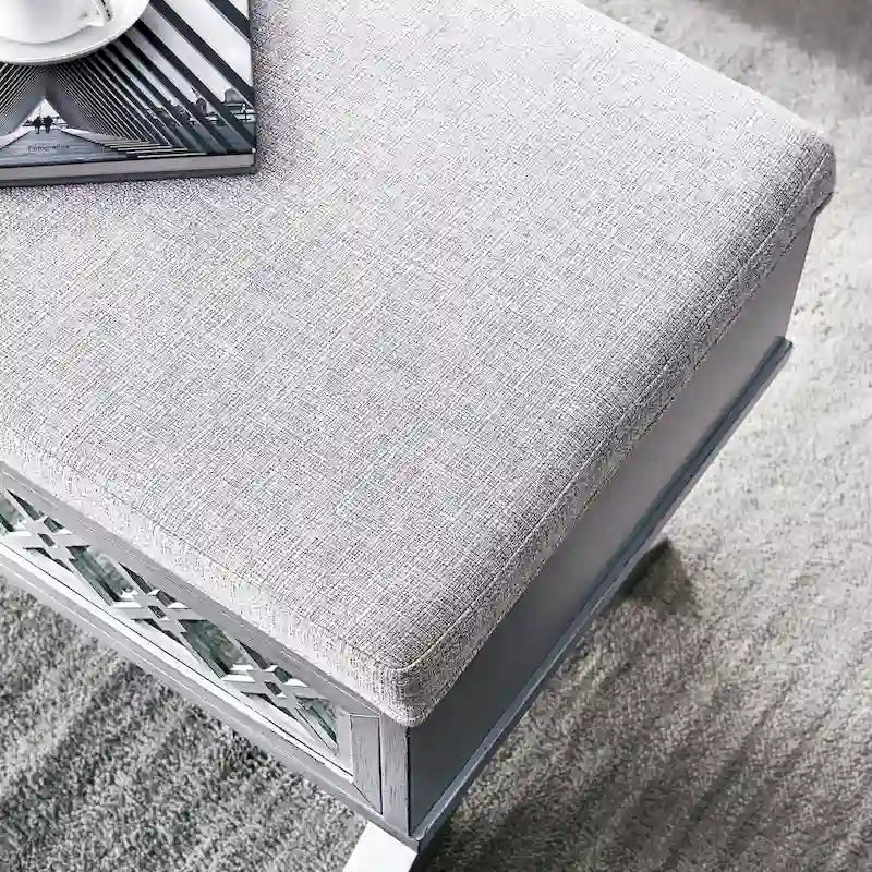 Leick Home Mirrored Diamond Filigree X Base Lift Top Storage Bench