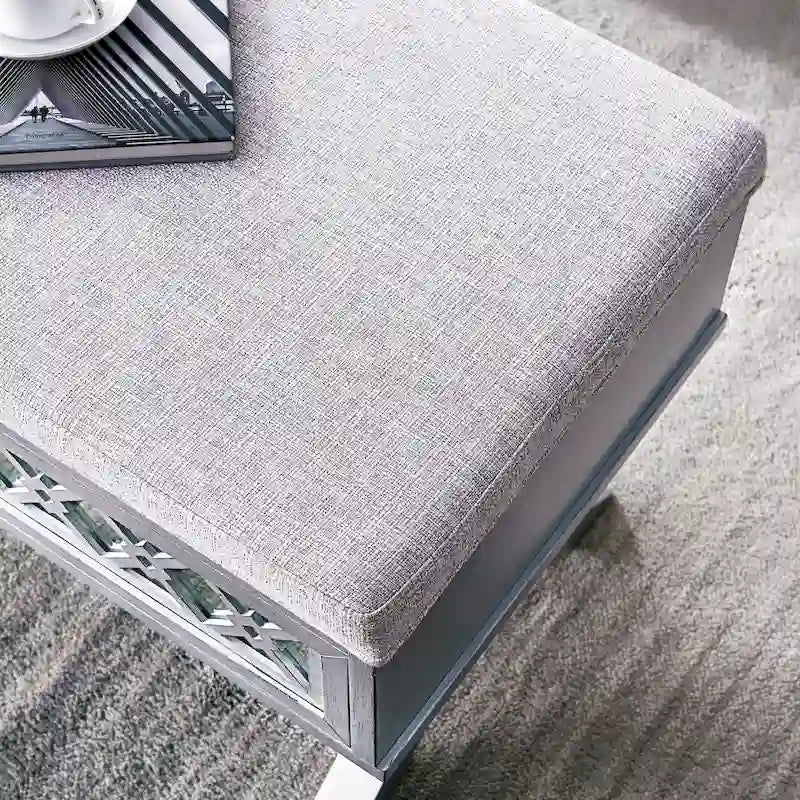 Leick Home Mirrored Diamond Filigree X Base Lift Top Storage Bench