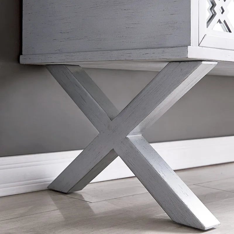 Leick Home Mirrored Diamond Filigree X Base Lift Top Storage Bench