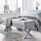 Leick Home Mirrored Diamond Filigree X Base Lift Top Storage Bench