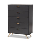 Kelson Modern Dark Grey and Gold Finished Wood 5-Drawer Chest