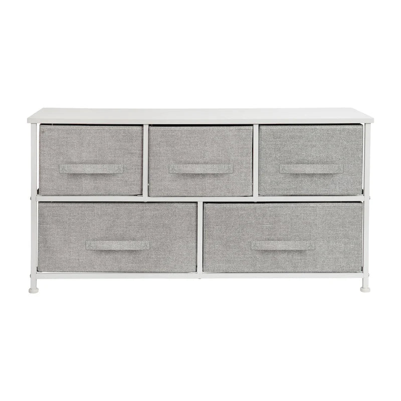5 Drawer Storage Chest with Wood Top & Dark Fabric Pull Drawers