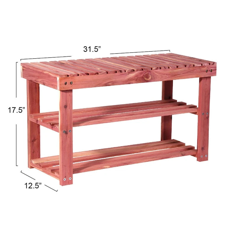 Household Essentials Cedar Fresh 2-Tier Cedar Shoe Rack and Seat Bench