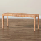 Abelia Modern Bohemian Natural Rattan and Mahogany Wood Accent Bench