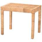 Abelia Modern Bohemian Natural Rattan and Mahogany Wood Accent Bench