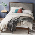 Priage by ZINUS Brown Wood Platform Bed Frame with Adjustable Upholstered Headboard