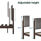 Priage by ZINUS Brown Wood Platform Bed Frame with Adjustable Upholstered Headboard