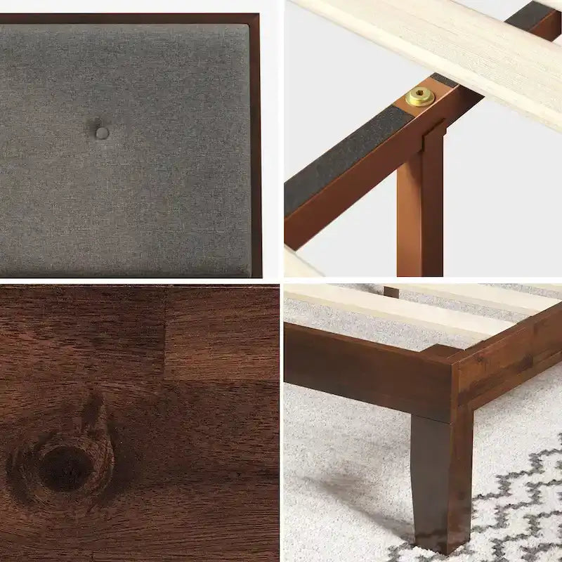 Priage by ZINUS Brown Wood Platform Bed Frame with Adjustable Upholstered Headboard