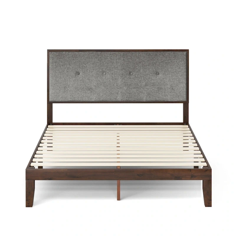 Priage by ZINUS Brown Wood Platform Bed Frame with Adjustable Upholstered Headboard