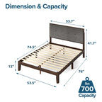 Priage by ZINUS Brown Wood Platform Bed Frame with Adjustable Upholstered Headboard