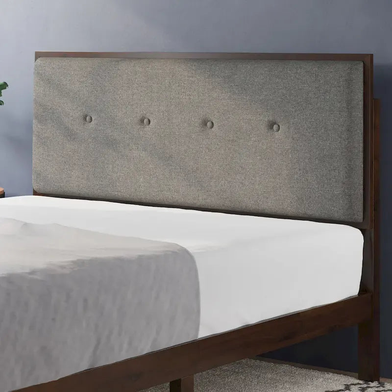 Priage by ZINUS Brown Wood Platform Bed Frame with Adjustable Upholstered Headboard