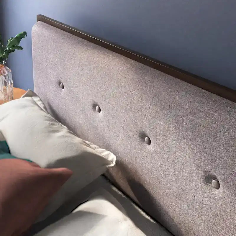 Priage by ZINUS Brown Wood Platform Bed Frame with Adjustable Upholstered Headboard