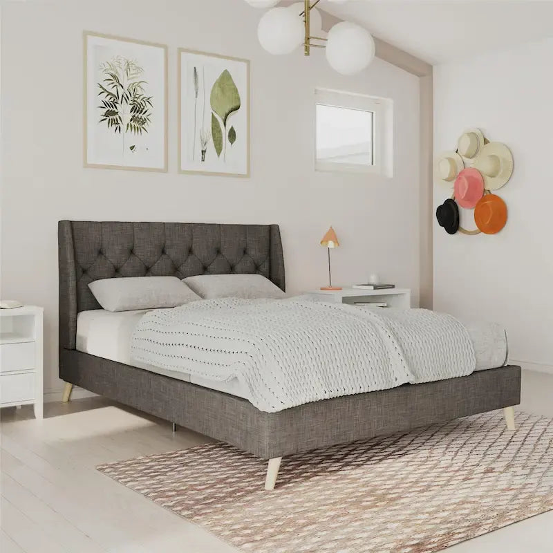 The Novogratz Her Majesty Tufted Upholstered Bed Frame