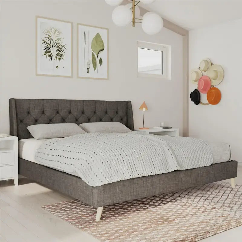 The Novogratz Her Majesty Tufted Upholstered Bed Frame
