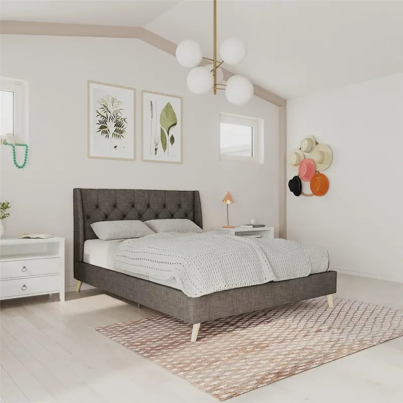 The Novogratz Her Majesty Tufted Upholstered Bed Frame