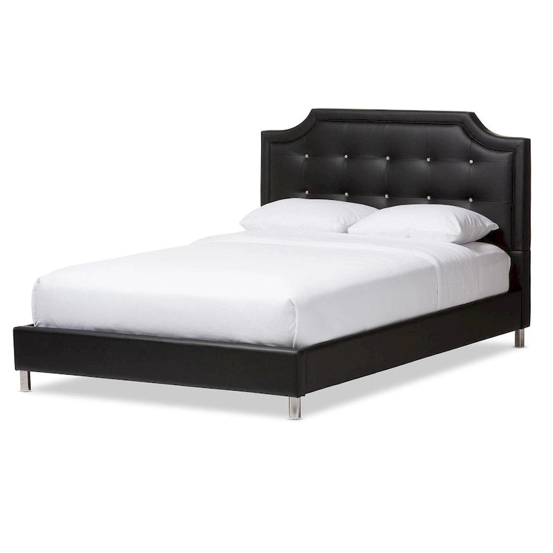 Baxton Studio Carlotta Modern Black Faux Leather Platform Bed with Upholstered Headboard