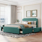 Upholstered Platform Bed with Stud Trim Headboard and Footboard