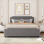 Upholstered Platform Bed with Stud Trim Headboard and Footboard