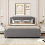 Upholstered Platform Bed with Stud Trim Headboard and Footboard
