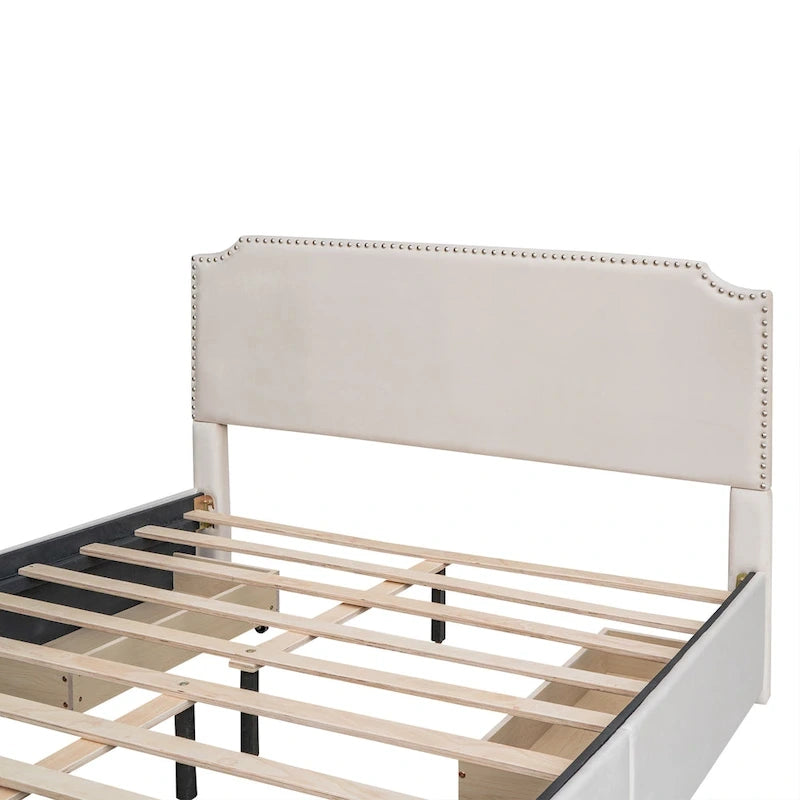 Upholstered Platform Bed with Stud Trim Headboard and Footboard