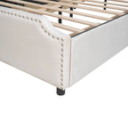 Upholstered Platform Bed with Stud Trim Headboard and Footboard