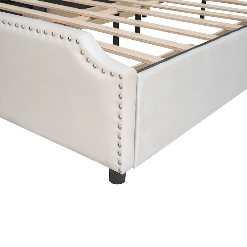 Upholstered Platform Bed with Stud Trim Headboard and Footboard