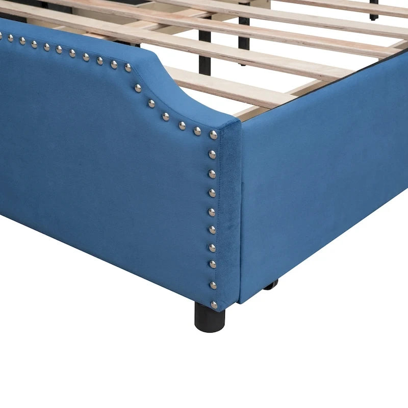 Upholstered Platform Bed with Stud Trim Headboard and Footboard