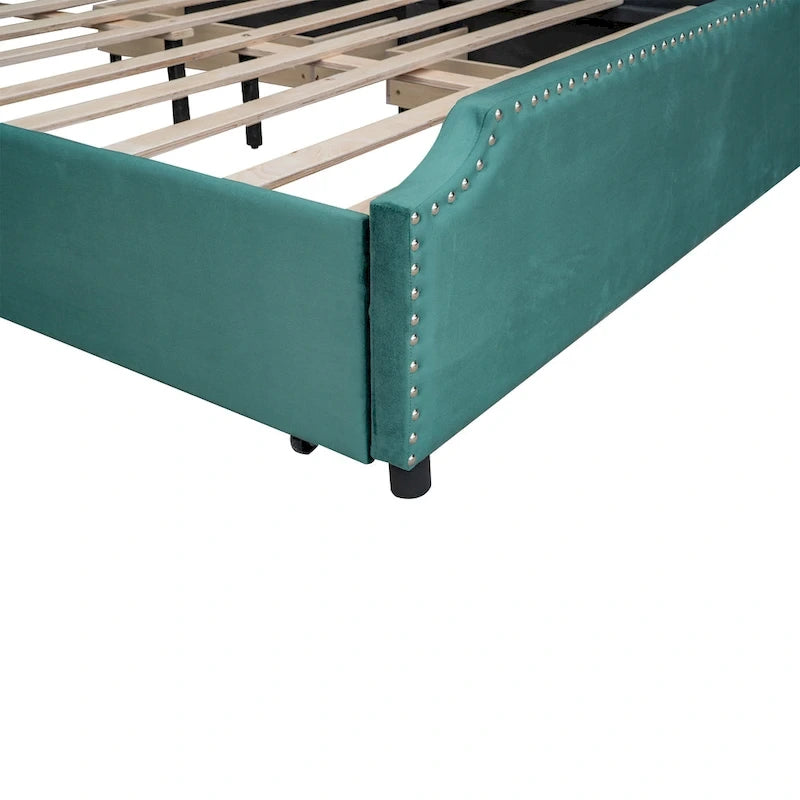 Upholstered Platform Bed with Stud Trim Headboard and Footboard