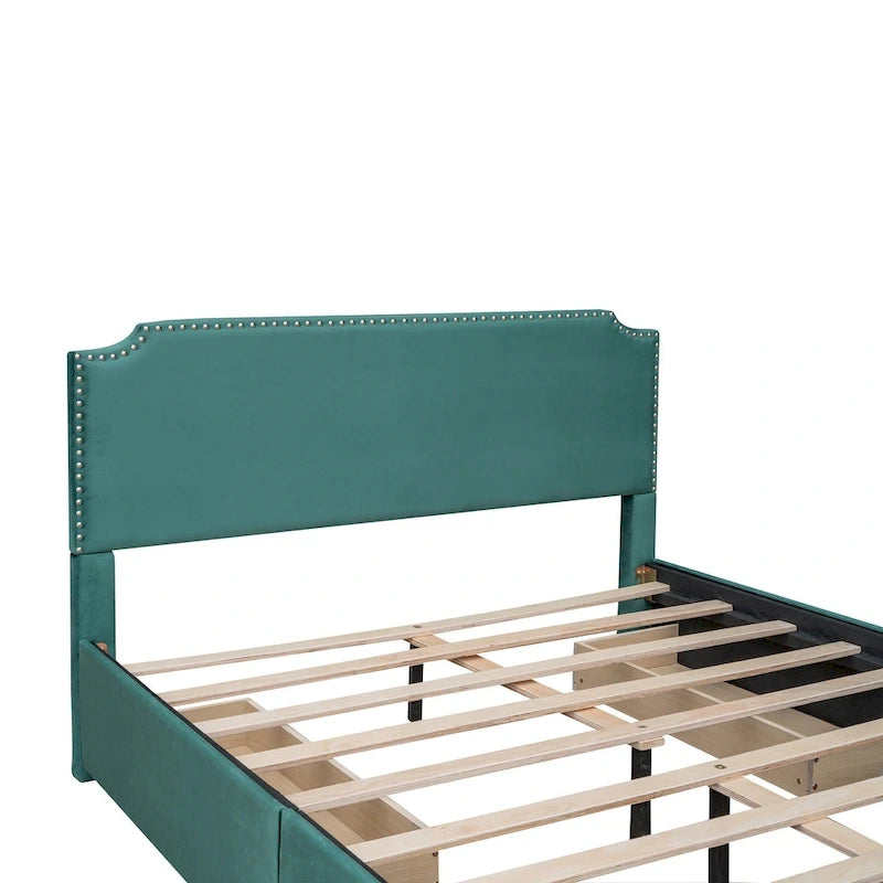 Upholstered Platform Bed with Stud Trim Headboard and Footboard