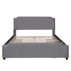 Upholstered Platform Bed with Stud Trim Headboard and Footboard