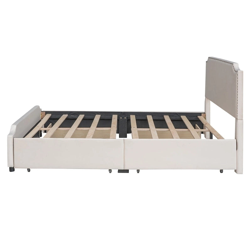 Upholstered Platform Bed with Stud Trim Headboard and Footboard