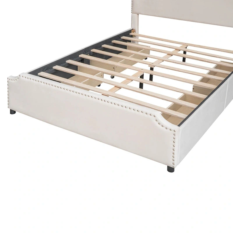 Upholstered Platform Bed with Stud Trim Headboard and Footboard