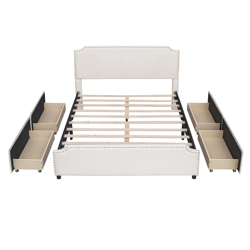 Upholstered Platform Bed with Stud Trim Headboard and Footboard