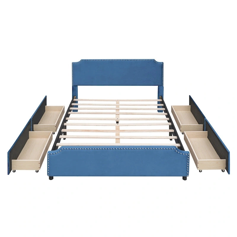 Upholstered Platform Bed with Stud Trim Headboard and Footboard
