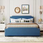 Upholstered Platform Bed with Stud Trim Headboard and Footboard