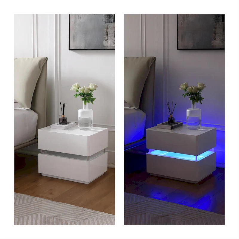 17.72 H Smart Led Nightstand with Charging Station and Drawer for Bedroom in Black/White/Cream