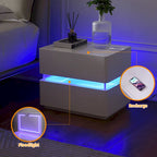 17.72 H Smart Led Nightstand with Charging Station and Drawer for Bedroom in Black/White/Cream