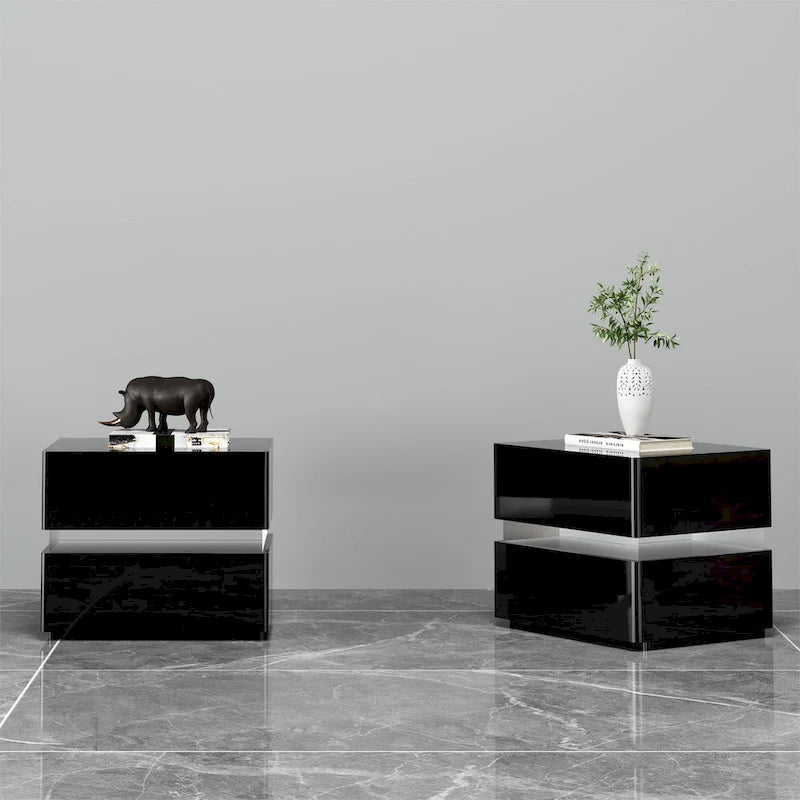 17.72 H Smart Led Nightstand with Charging Station and Drawer for Bedroom in Black/White/Cream