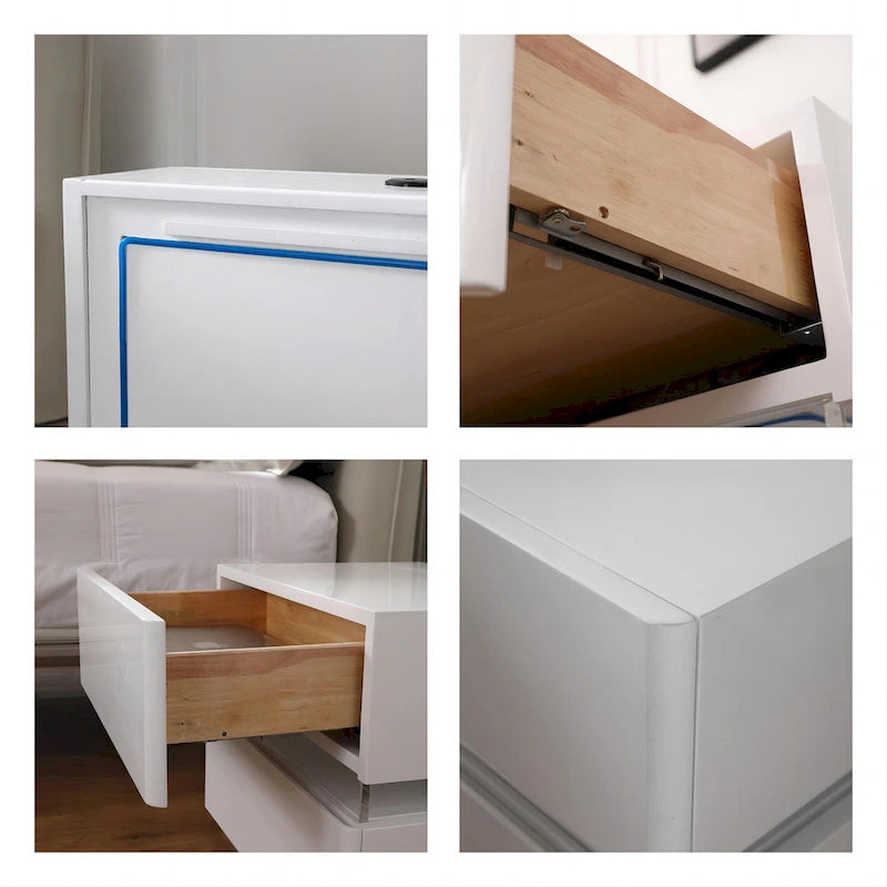 17.72 H Smart Led Nightstand with Charging Station and Drawer for Bedroom in Black/White/Cream