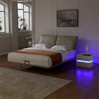 17.72 H Smart Led Nightstand with Charging Station and Drawer for Bedroom in Black/White/Cream