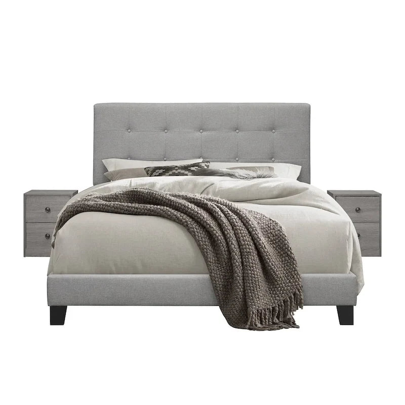 Sara Upholstered Panel Bed With 2 Nightstands